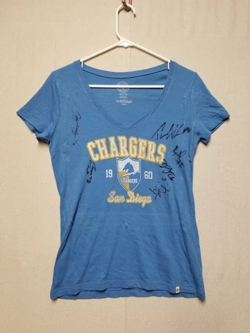 san diego chargers signed t shirt mid 2010s Women's size Medium baby blue v neck Cover