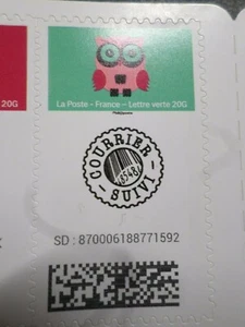 Francia 2020, Francobollo Monitoraggio Autoadesivo Gufo, Sfondo Verde Nuovo, MNH - Foto 1 di 1
