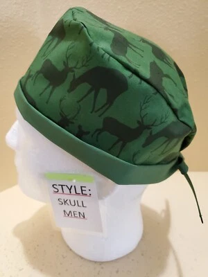 Deer (green) Men's Skull/Chemo Surgical Scrub Hat/Cap Handmade - Image 1 of 4