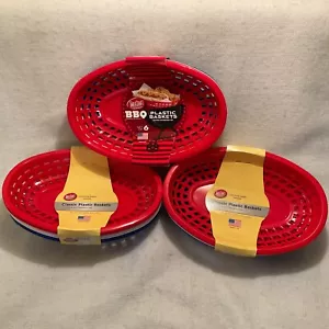 Tablecraft Plastic Baskets Oval 3 Sets of 6 Red White Blue Made in USA New - Picture 1 of 13