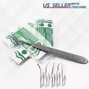 50 CARBON STEEL STERILE SURGICAL SCALPEL BLADES #10 #11 #12 #15 #16 + HANDLE #3 - Picture 1 of 3