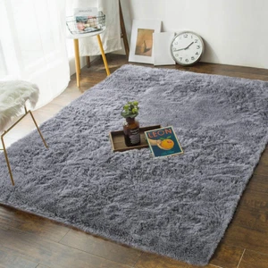 4X6 Ft Soft Fluffy Bedroom Rug Shaggy Plush Area Rug for Boys Girls Kids Grey - Picture 1 of 12