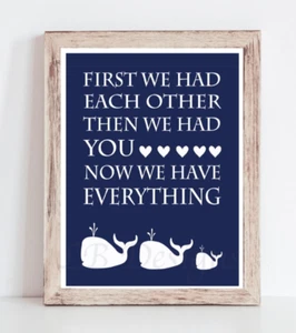 Navy Blue Boy Whale Nursery Print, Boy Nautical Nursery Decor 8x10 Unframed - Picture 1 of 2
