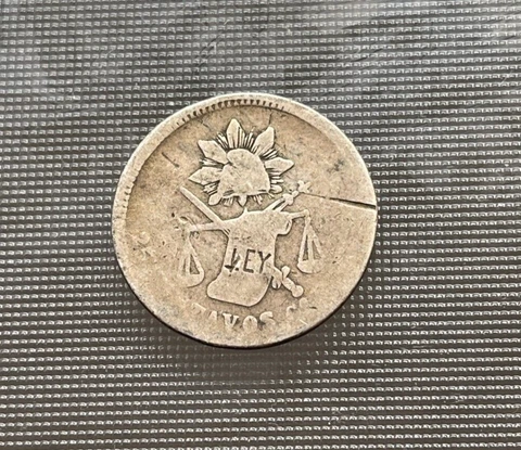 1884 Go Mexico 25 Centavos - Guanajuato Mint - Scratches - Silver Cover