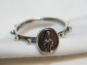Vintage Silvertone Miraculous Mary Rosary Ring Sz 7.5 - Picture 1 of 1