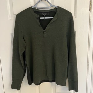 Mens Rag & Bone Sark Green Merino Wool Blend   Henley Collar Jumper Pullover S - Picture 1 of 8