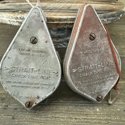 Vintage Irwin Straight-Line Chalk Line Reel Plumb Bob Metal Tool Made USA 2 Set - Image 1 of 4