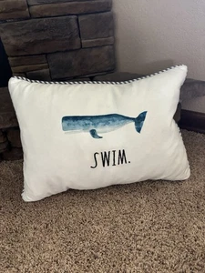 Rae Dunn Whale Swim Pillow Set Of 2 14”x24” Feather Pillows Washable Covers - Picture 1 of 7