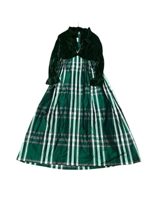 Maxi Vestido Vintage Lorrie Deb Verde Esmeralda Terciopelo Cuadros Emma Bridgerton Talla S Foto 1 de 4
