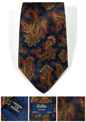 Corbata Sulka New York London Paris Para Hombre Toda Seda Estampado Floral/Paisley Marrón Azul Foto 1 de 4