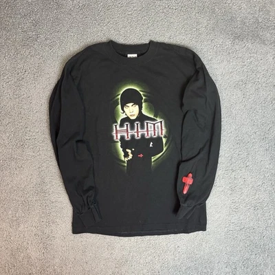 Vintage 2004 HIM Band Ville Valo Heartagram VV Double-Sided Official T-Shirt M - Image 1 of 4