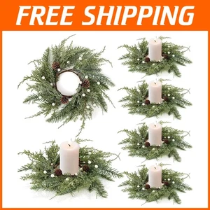 Mini Christmas Wreath Candle Rings 6 Pcs - Picture 1 of 11