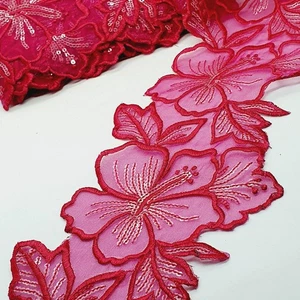 14cm wide Wine embroidered flower lace bridal wedding dress trim net - Picture 1 of 1