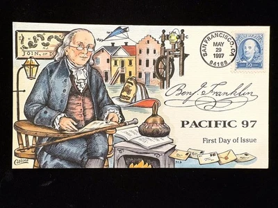 FDC COLLINS HAND-PAINTED CACHET #3139a PACIFIC '97 BENJAMIN FRANKLIN - Image 1 of 2
