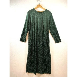 Vintage Women Velvet Burnout Maxi Dress Sz 14P Green Floral Long Sleeve Event - Picture 1 of 12