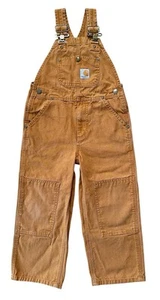 Carhartt Brown Cotton Canvas Double Knee Bib Overalls Kids Youth Size 5 - Picture 1 of 5