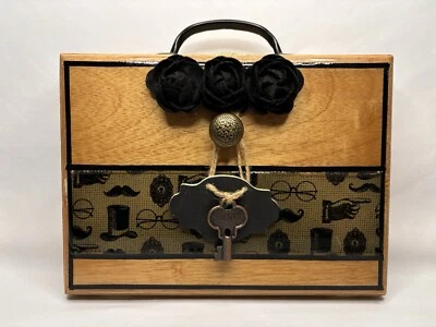 Black Felt Roses And Skeleton Key Cigar Box Purse - Image 1 of 4