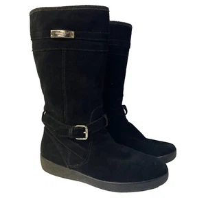 Coach Tallulah Suede Faux Shearling Lined Boots Black Sz 8 - Picture 1 of 10