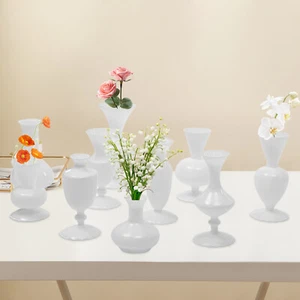 10 Pcs Glass Bud Vase Set Decorative Small Vases Home Centerpieces Decor White - Picture 1 of 20