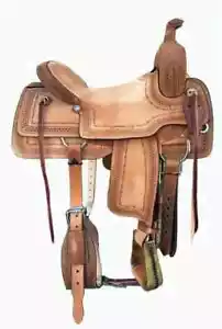 Handmade Tooled/Backstitch Western Rough out Ranch Cut Saddle with Set Free ship - Picture 1 of 7