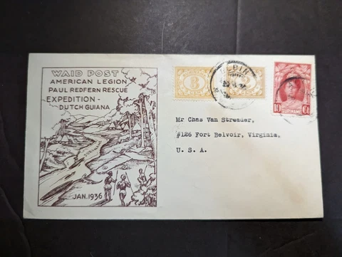 1930 Suriname Cover to Belvoir VA USA Waid Post American Redfern Rescue Cover