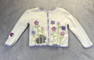 Hartstrings Long Sleeve White Sweater Toddler Size 4T Knit Bunny Flowers Easter - Picture 1 of 10