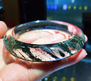 57.5mm Natural Clear Quartz Green Phantom Crystal Bangle Bracelet Handmade