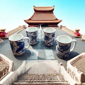 Ceramic/Porcelain Blue & White Chinese Cup Lot Dragon Koi Lotus Butterfly Design - Picture 1 of 22