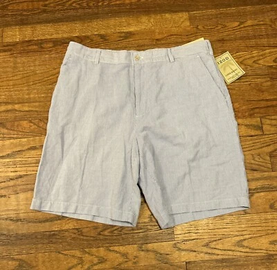 Izod Men's Linen Blend Rope Cord Chino Shorts Size 38W White Blue Striped - Image 1 of 4