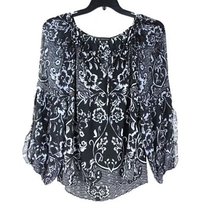 INC International Concepts Crinkle Sleeve Top, Black / White, Large, $79 - Picture 1 of 5
