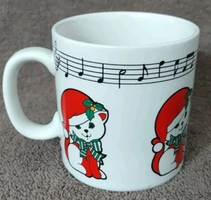 Vintage Telco Musical Christmas Mug 1985 Vtg Toyland Teddy Bear Music Notes Cup - Picture 1 of 8