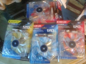 LOT~4 Kingwin CFBL-012LB 120mm BLUE, YELLOW & 2 Red LED computer Case FANS 120mm - Picture 1 of 6