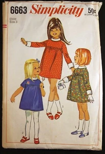 Vestido De Colección 1966 Simplicity 6663 Niñas Patrón Talla 3 Pecho 22 - Imagen 1 de 2