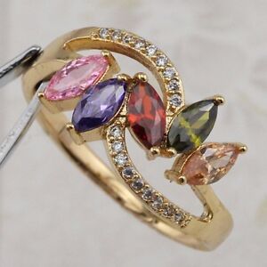 Size 7.5 8.5 9.5 Stylish Multi-Color Gems Jewelry Yellow Gold Filled Ring R2622