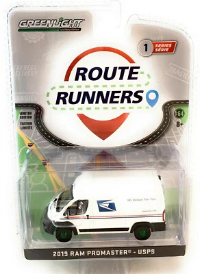 Greenlight 1:64 2019 Ram ProMaster 2500 carga techo alto furgoneta USPS 53010-F Chase Foto 1 de 2