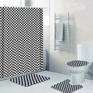 Classic Checkerboard Design 4pc Bathroom Set Clowncore Jester Retro Diner Home D