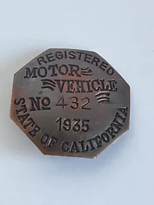 1935 California Vehicle Registration Badge License Plate Registration Pin - Picture 1 of 15