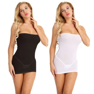AU Women Strapless Bodycon Tube Top Dress See Through Mesh Babydoll Nightwear - Picture 1 of 17