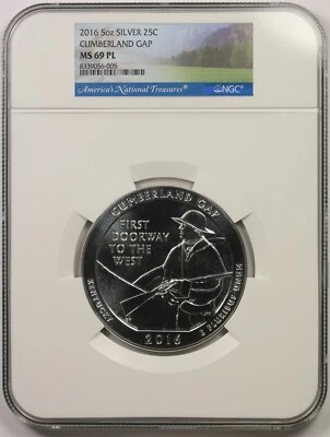 2016 5 oz Silver Cumberland Gap 25C NGC MS 69 PL America The Beautiful ATB  - Image 1 of 4