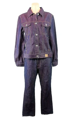 Guess Jeans Jacket Denim Suit 2 Piece VTG 90s HipHop Purple Metallic y2K L 29 - Image 1 of 4