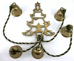 Brass Christmas Bells Heavy India Hand Made Vintage Wall Hanging 25" Long - Picture 1 of 9