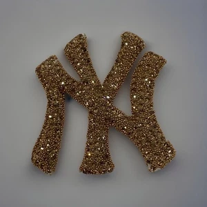 New York Yankees Gold Rhinestone Patch 2” X 2” 3D Crystal Heat Transfer - Picture 1 of 4