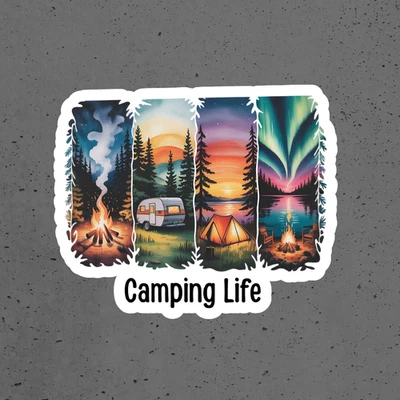 Adesivo de acampamento vinil decalque acampamento vida caminhadas pesca campista tenda lago janela - Imagem 1 de 3