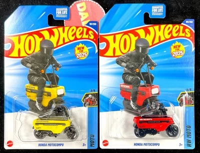 2025 Hot Wheels Honda Motocompo  "trunk bike"  Scooter  #181,  Red, Yellow 2pcs - Image 1 of 4