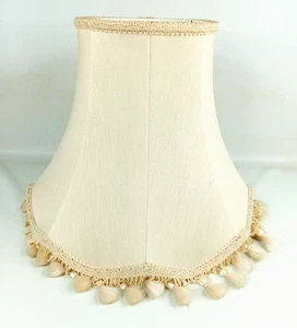 Bell Shape Beige Lamp Light Shade Fabric with Tassels / Fringe Vintage Retro - Picture 1 of 16