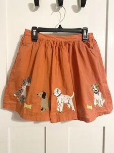 Mini Boden Girls Peach Dog Skirt Sz 9/10 Poodle Dachshund Dalmatian Jack Russell - Picture 1 of 13