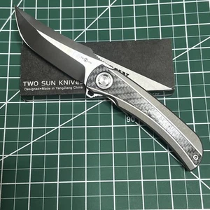 TWOSUN FOLDING KNIFE TITANIUM/CARBON FIBER HANDLE M390 EDGE TS191-M390-CF NIB - Picture 1 of 9