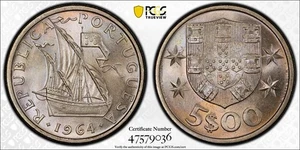 1964 Portugal 5 Escudos PCGS MS66 Gold Shield!!! High Grade!!! - Picture 1 of 1