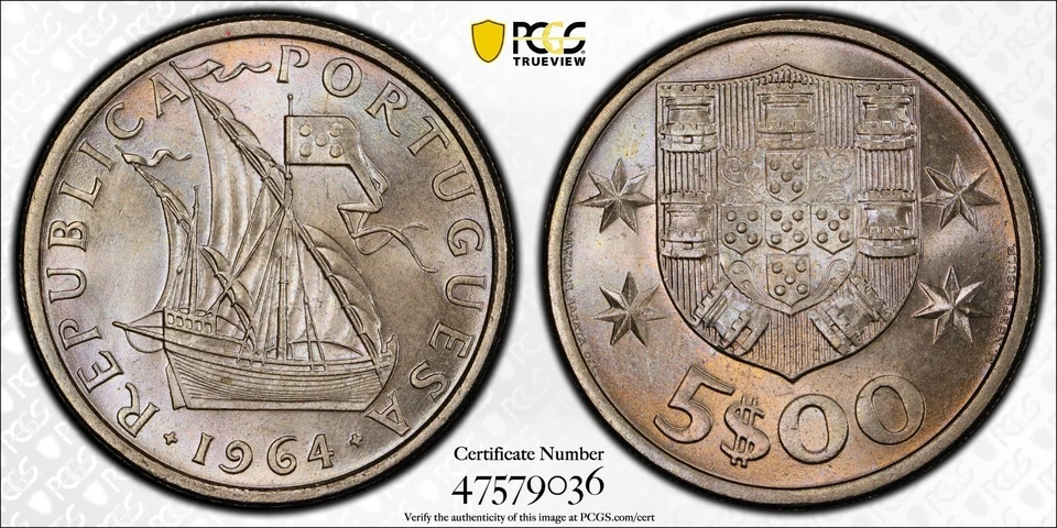 Portugal 1964 5 Escudos PCGS MS66 ¡¡¡Escudo de Oro!!! ¡¡Alta calidad!!! Foto 1 de 1