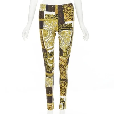 Calça legging elástica VERSACE 2021 mosaico barroco marrom dourado estampa IT44 L - Imagem 1 de 4